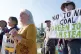 MAKING A POINT: Demonstrators outside the Woodhouse Colliery