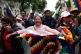 Supporters of former President Evo Morales wave 'wiphala' fl