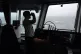 Staff on the bridge of the Glen Sannox ferry as it departs B