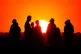 A crowd of people watch the setting sun from a hill in Ealin