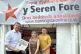 Plaid Cymru leader Rhun ap Iorwerth with Morning Star stall 