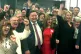 Labour Party members celebrate their victory in Trafford, Ma